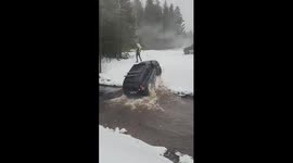 Motorist has nightmare trying to cross snow-covered riverbank in Estonia