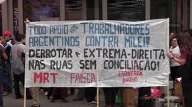 CUT organizes protest against Milei in front of the Argentine Embassy in Sao Paulo, Brazil