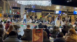 Gaza Protesters Sit In At Train Station in The Hague, Netherlands