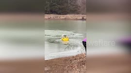 Dog Rescued from Icy Lake in New Melle, USA