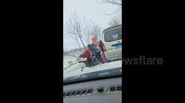 Groom's grand entrance on horseback takes unexpected tumble on icy road in China