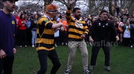 New Zealanders in the UK Celebrate Waitangi Day with the traditional Haka at St James Park, London