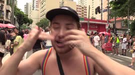Carnival groups parade through the streets of Sao Paulo, Brazil