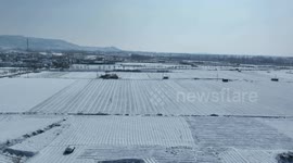 Wheat Fields Covered by Snow in Jining, China