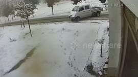 Driver crafts two perfect heart shapes in snow while making U-turn