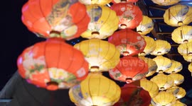 Colourful Lanterns and Decorations on a Street in Lianyungang, China