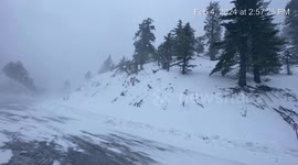 High Winds and Snowstorm Force Closure of SR-2 in Los Angeles Forest, CA, USa