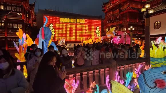 Tourists visit the Yu Garden Art Lantern Fair in Shanghai, China - Buy ...