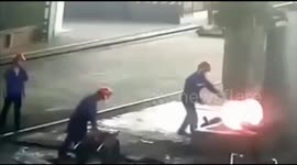 Worker escapes serious injury as red-hot iron is catapulted towards him