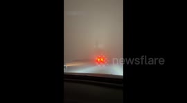 A ghostly ship emerges from heavy fog in Liaoning, China