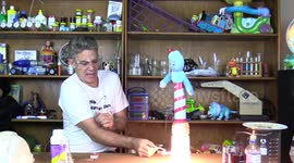 Iggle Piggle launched from a cannon in a Science demonstration