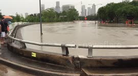 Underpass completely underwater following floods in Texas