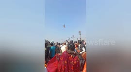 Flowers showered from helicopter on devotees in Prayagraj, Uttarpradesh