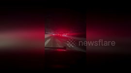 Truck's Terrifying Slide on Icy I-80 in Truckee, CA, USA