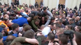 Punches thrown during Atherstone Ball Game 2024 in Warwickshire, UK