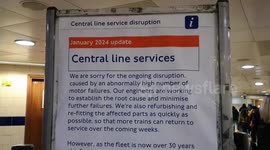 A sign goes up in Bond Street station to apologize for the poor Central Line performance