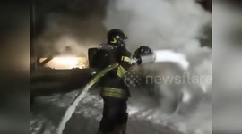 Electric Car Catches Fire in Rimini Parking Lot in Rimini, Italy