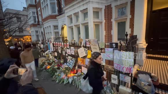 Huge pile of floral tributes for Alexei Navalny outside Russian embassy in London