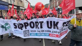 Hundreds of steelworkers and supporters take to the streets to rally in defiance against Tata's proposed job cuts