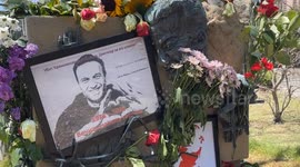 Tributes and flowers left by Sydney residents for Russian opposition leader Alexei Navalny