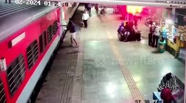 Railway officer saves elderly couple from being crushed under moving train