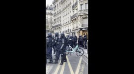 Paris police during protests in paris due to pension reform