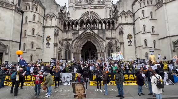 Julian Assange supporters protest outside British High Court as he appeals against extradition to US