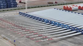 Wind turbine blades placed at Taicang Port in Suzhou, China
