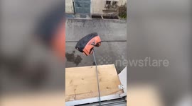 Man who lives on first floor devised contraption to let his cat out easily - a DIY 'cat-elevator'