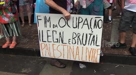 Crowd of people protest against the State of Israel in Sao Paulo, Brazil