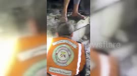 Gaza Civil Defence Forces Rescue Man From Rubble in Beit Lahia