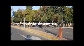 Athens classic Marathon. Part of the route accompanied by a drums music group