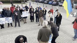 About 75 people rallied on Monument Square in downtown Racine, Wisconsin to sign petitions calling on Congressman Bryan Steil to support U.S, aid to Ukraine