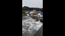 Family Observing Waves in a Storm Nearly Swept Away