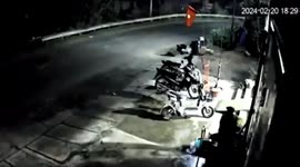 Two rare motorbike accidents happened at the same time on the road