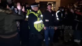 Pro Life Society leaves meeting to a hail of boos & chants of 'shame on you!', from Pro Choice counter protesters. Outside the University of Manchester