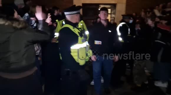 Pro Life Society leaves meeting to a hail of boos & chants of 'shame on you!', from Pro Choice counter protesters. Outside the University of Manchester