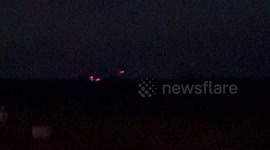 Nighttime war game practice by the US Navy off the coast of Virginia Beach in the Atlantic Ocean