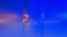 Treacherous conditions on the roads due to a blizzard that remains in Truckee, CA, USA