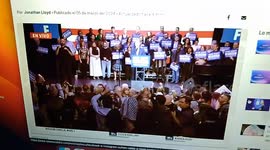 Demonstrators protest at Adam Shiff's victory speech in Los Angeles in Hollywood.