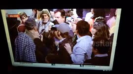 Demonstrators protest at Adam Shiff's victory speech in Los Angeles in Hollywood.