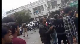 Car teeters precariously on giant sinkhole that opened up on road in north India