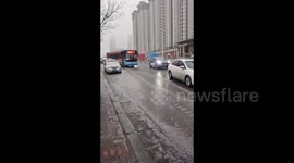 Slippery roads lead to truck accident in Shanxi, China