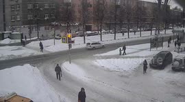 Bus hits sledge with baby inside after failing to stop at crossing in Russia