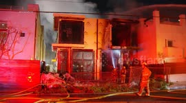 Extinguishing of The Construction Fire in Los Angeles, USA