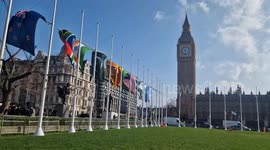 Commonwealth flags installed in Parliament Square ahead of Westminster Abbey service on Monday