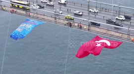Turkish female gendarmerie commandos mark Int'l Women's Day over Bosphorus Strait