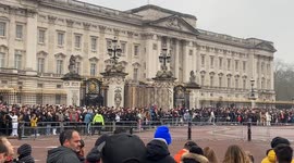 Scaffolding at Buckingham Palace in London after man crashed a car into the gate