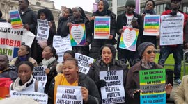 Black LGBTQ people protest against 30 Commonwealth nations that are anti-LGBTQ in London, UK.