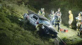 Driver Trapped as Car Flies Off Freeway in Santa Fe Springs, LA, USA